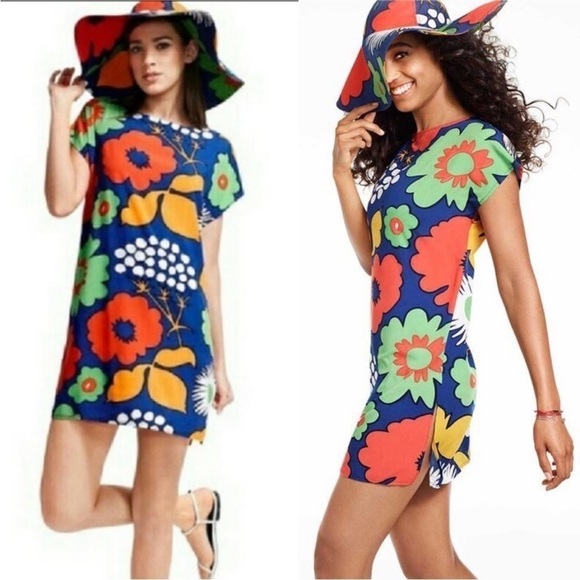 CLEARANCE Marimekko Target Kukkatori Blue SUMMER FLORAL Tunic Dress SIZE SMALL - Picture 9 of 10